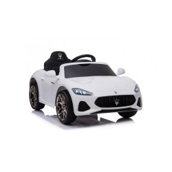 MACCHINA ELETTRICA PER BAMBINI 12V MASERATI GRANCABRIO BIANCA CON SEDILE IN PELLE TELECOMANDO PORTE APRIBILI LED E SUONI MP3