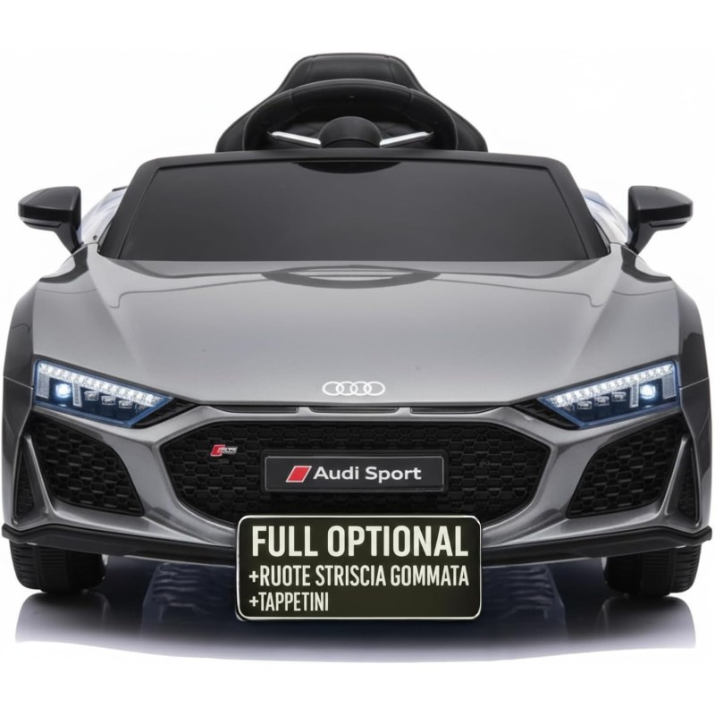 Auto Macchina Elettrica 12V NEW Audi R8 Spyder per Bambini Led MP3 con Telecomando Sedile in pelle Grigia