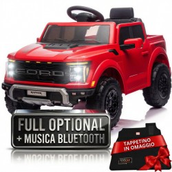 Auto Elettrica Bambini Ford Raptor 12V con Telecomando Porte Apribili, Bluetooth Luci LED e TAPPETINI Inclusi (Rossa)