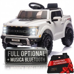 Auto Elettrica Bambini Ford Raptor 12V con Telecomando Porte Apribili, Bluetooth Luci LED e TAPPETINI Inclusi (Bianca)