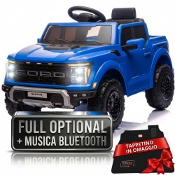 Auto Elettrica Bambini Ford Raptor 12V con Telecomando Porte Apribili, Bluetooth Luci LED e TAPPETINI Inclusi (Blue)